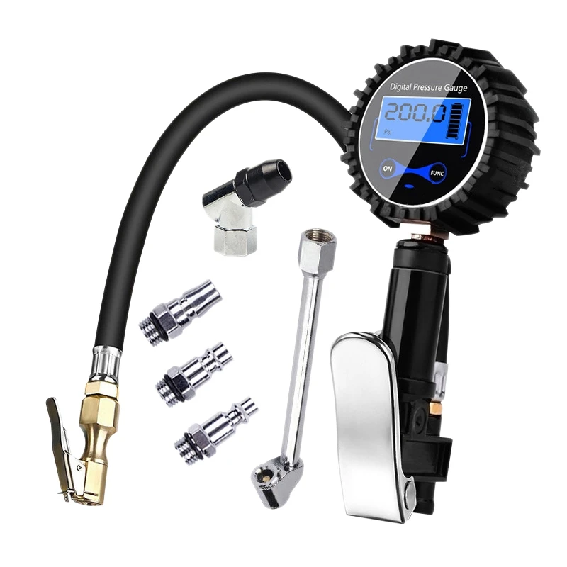 LCD Tire Pressure Gauge 200PSI Digital Tire Inflator Meter with LED Light for Motorcycle Car Truck Bicycle