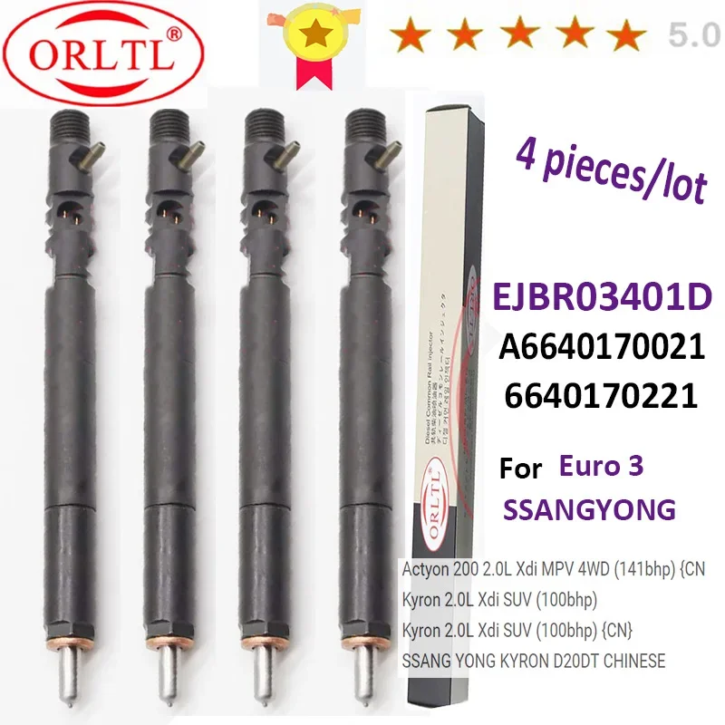 4 pieces NEW Diesel Fuel Injector EJBR03401D 6640170221 R03401D 3401D A6640170021 For SANGYONG SSANG YONG KYRON D20DT CHINESE