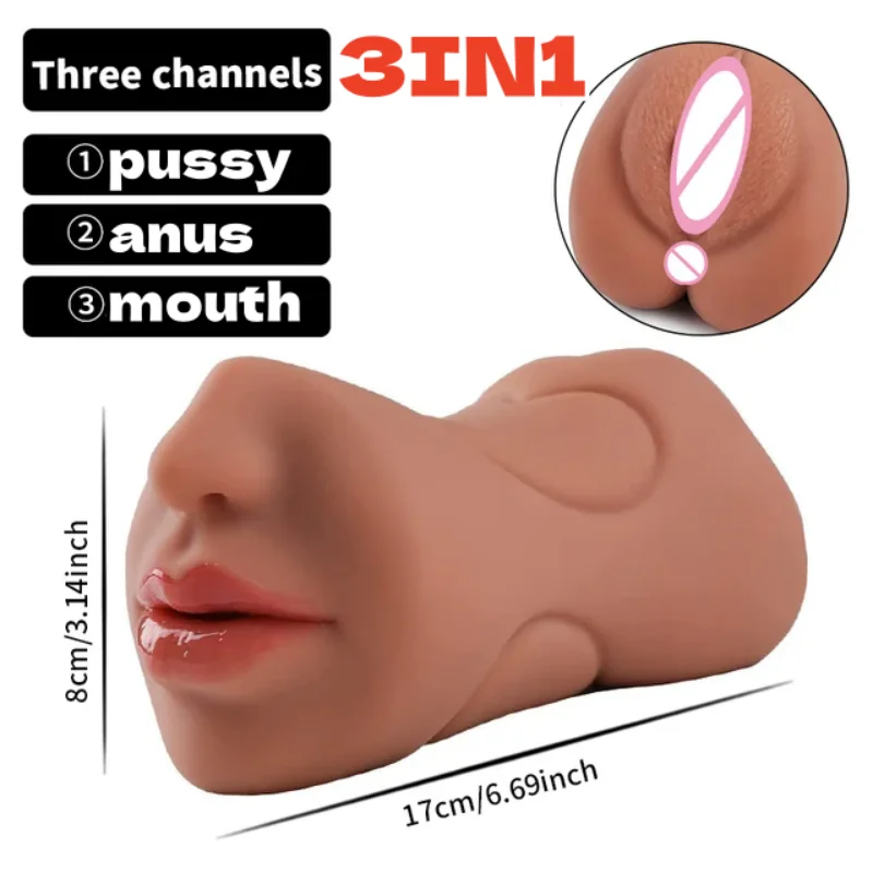 3 in 1 Male Masturbator Realistic Vagina Sex Toys For Men Pocket Pussy Anal Toys Mouth Vaginal Masturbation Adult Supplies