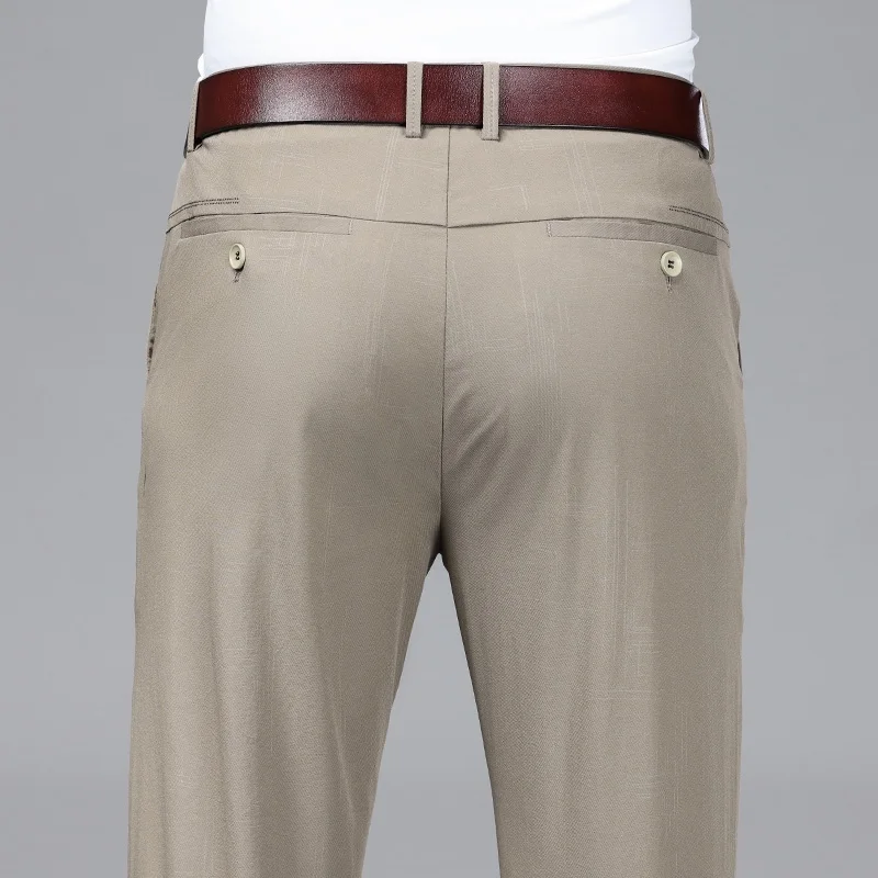 

4 Colors 2023 New Summer Men's Thin Straight Embossed Casual Pants Classic Style Business Fashion Ice Silk Loose Trousers Male