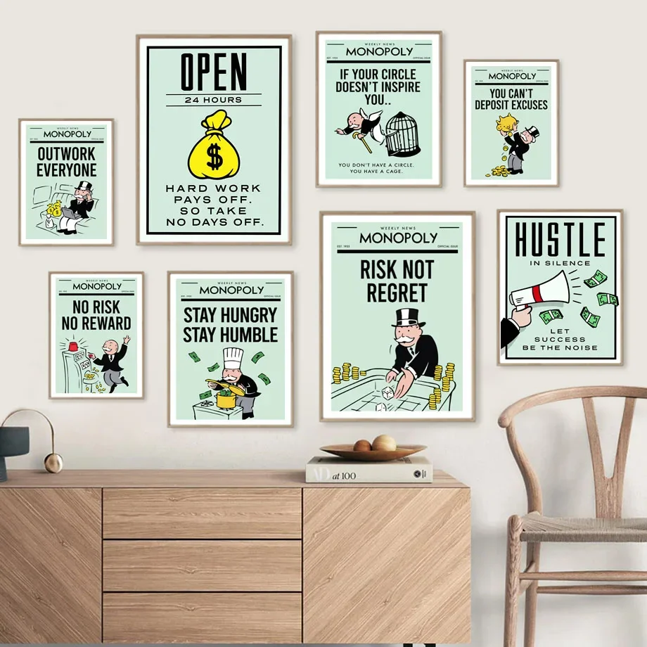 Stock Market Money Monopoly Outwork Everyone Risk Wall Art Canvas Painting Posters And Prints Wall Picture For Living Room Decor