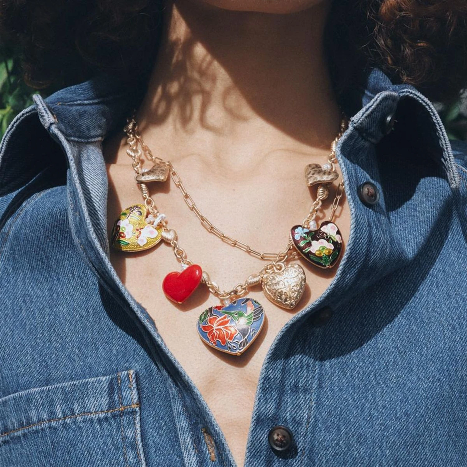 

WAKA Bohemian Double Layer Heart Pendant Necklace for Women Colorful Enamel Charm Necklaces Trendy Fashion Jewelry Party Gift