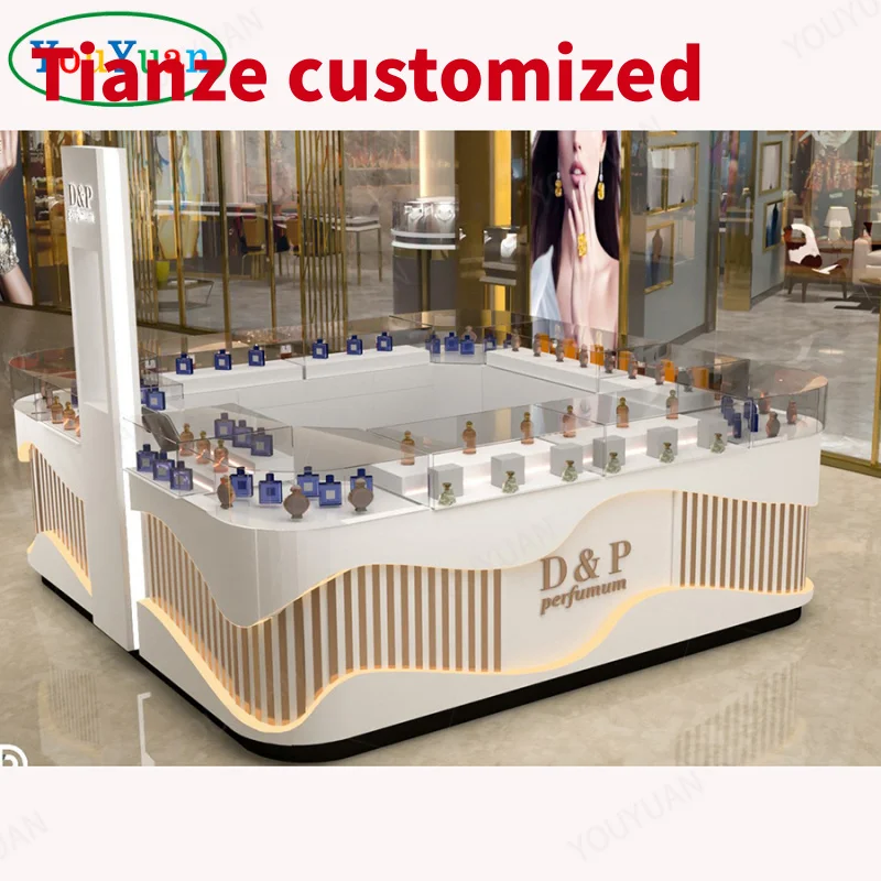 (customized)Locked perfume display cabinet adjustable shelves jewelry show kiosk mall modern mall perfume kiosk mall