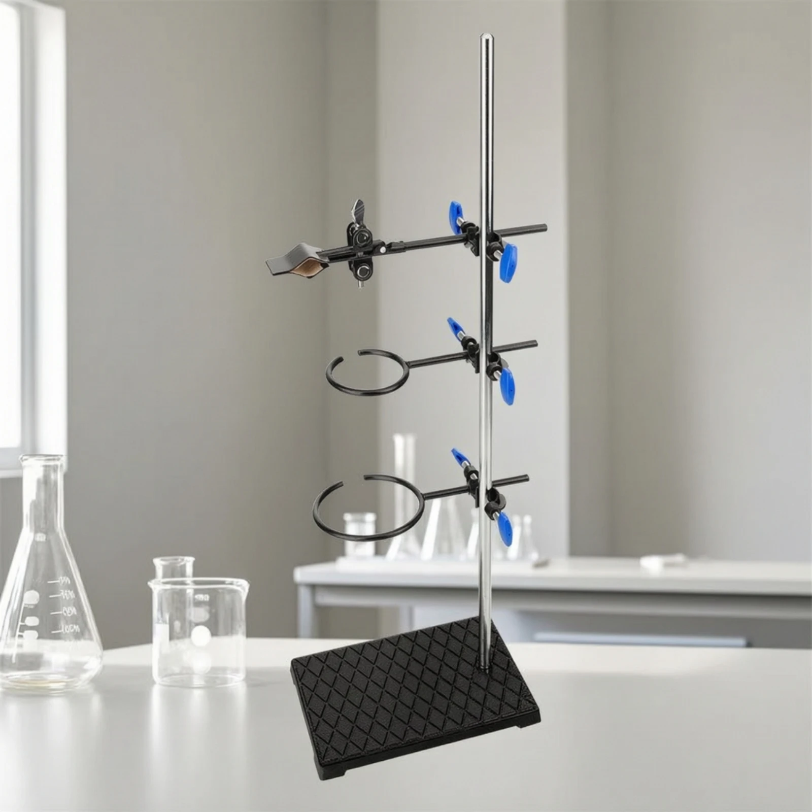 Iron Stand with Rings Detachable Retort Support Stand with Clamps Weighted Versatile for Teachers, Classroom