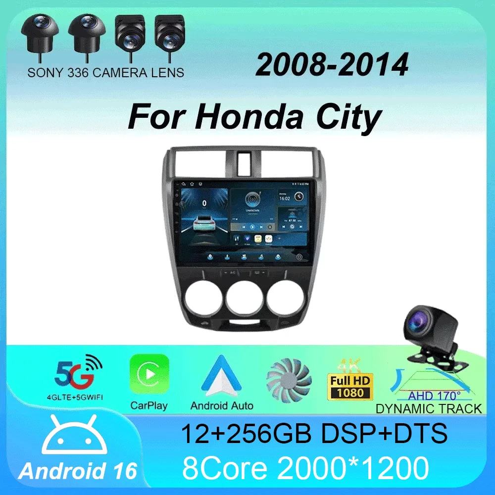 

Автомагнитола Android 16 с Carplay и GPS для Honda City 2008-2014, DSP, мультимедиа, WIFI+4G, видеоплеер, стереосистема