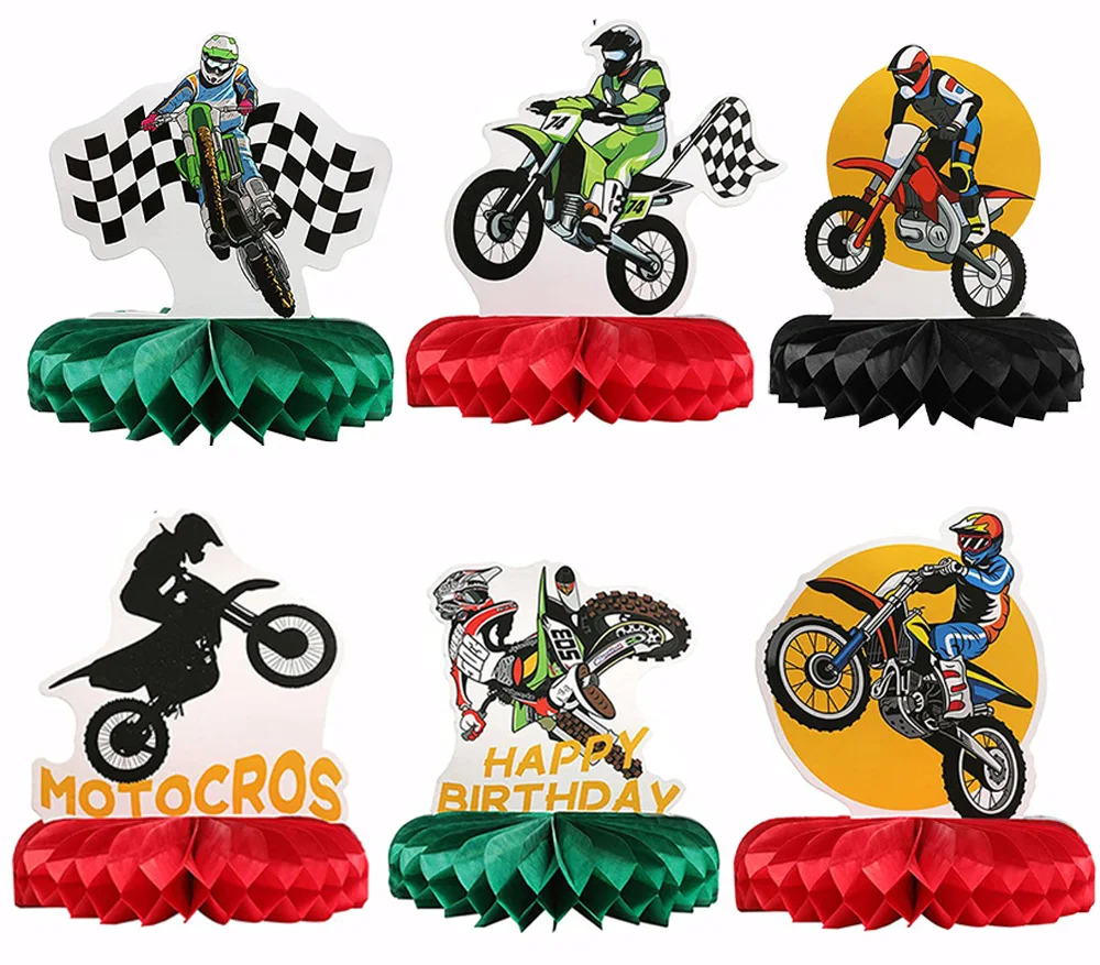 

9Pcs Motorcycle Dirt Bike Honeycomb Centerpieces Table Topper Checkered Racing Motocross Theme Birthday Party Decoration