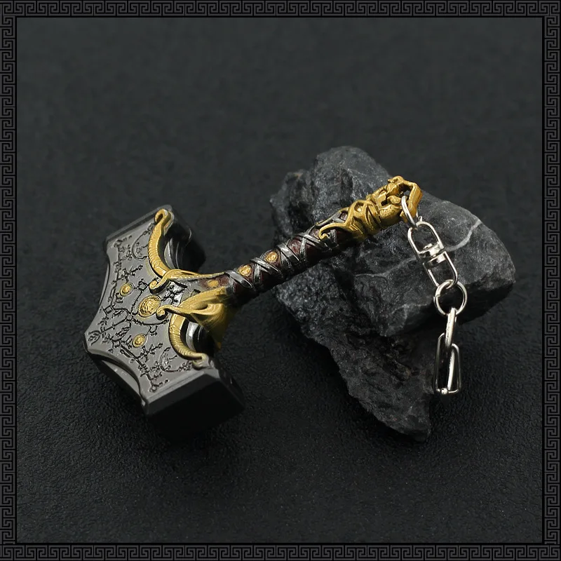 God of War Weapon 8cm Mini The Hammer of Thor Kratos Game Keychain Weapon Knife Katana Sword Samurai Craft Ornament Kid Gift Toy