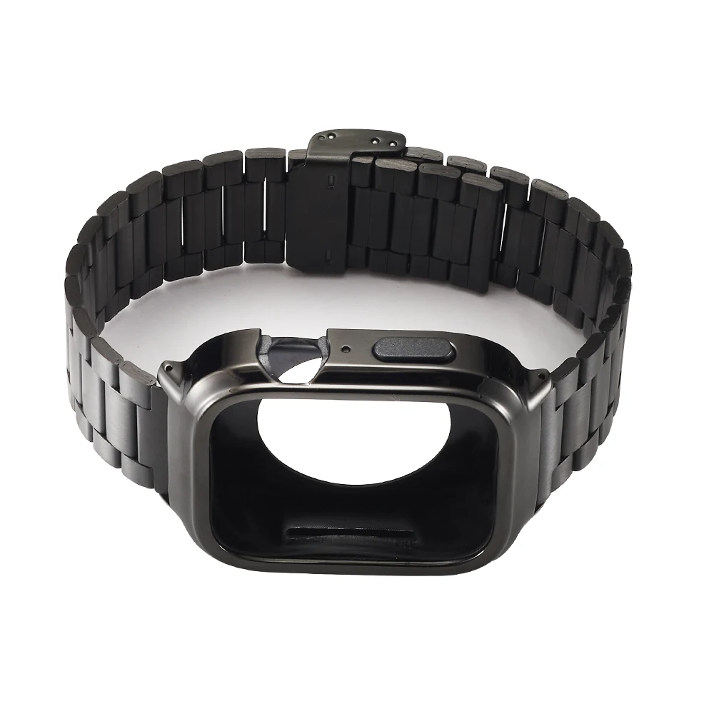 Compati Apple Watch 44MM/45MM Series 9/8/S7/6/5/4 Band with metal Protection Case protective Stainless Steel strap Replacement