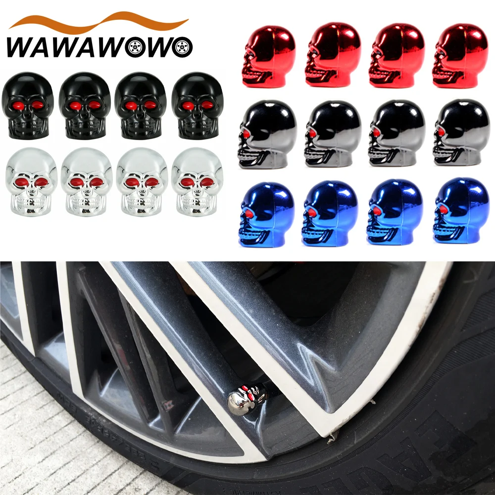 4Pcs Skull Shape Car Valve Caps Wheel Valve Cap Auto Tyre Air Valve Stem Caps Dust Cover For Bike Car Vehicles Styling Wheels