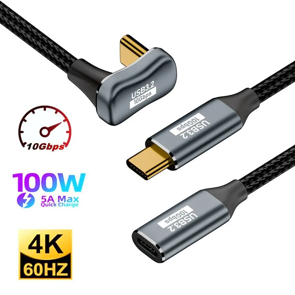 10Gbps USB 3.1 Gen 2 Type-C Cable Emark Chip Elbow PD 100W OTG Data Cord Laptop Mobile Phone Fast Charging Line