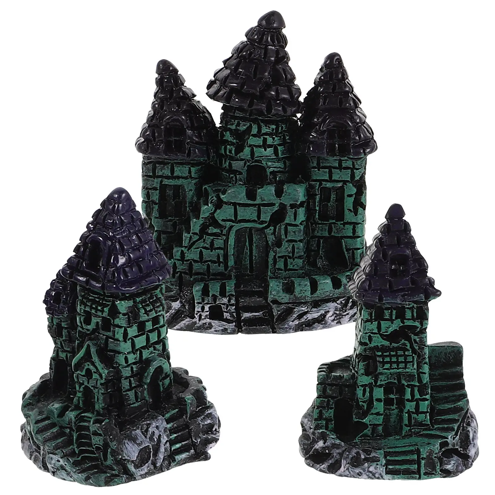 3 Pcs Fish Tank Aquarium Castle Decoration Resin Centerpiece Mini for Green Miniature Ornaments Ancient