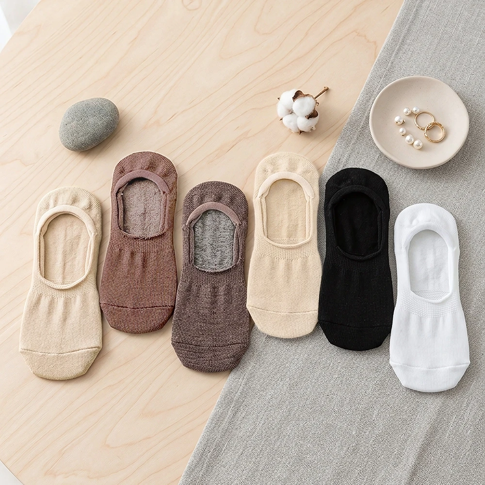 6 Paar Maillard Damen-Socken in Uni-Farben, unsichtbare Bootsocken, dünn, atmungsaktiv, rutschfest, niedrig geschnitten, für flache Schuhe, Sommer – Detail 5