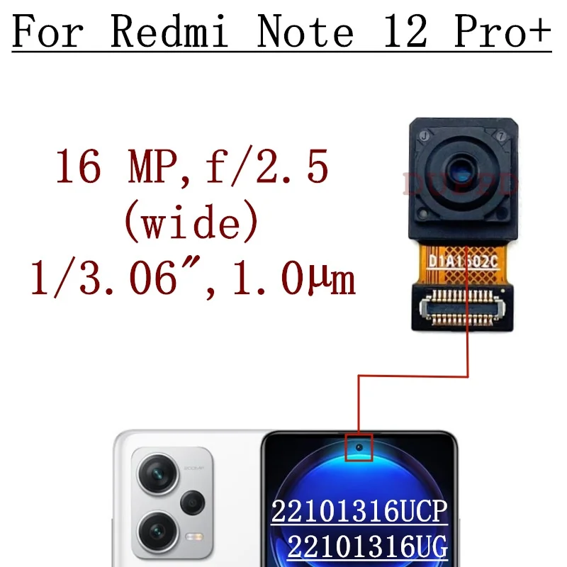 Tylna tylna kamera główna do Xiaomi Redmi Note 12 Pro + 5G 22101316UCP, 22101316UG przednia szeroka kamera moduł elastyczny