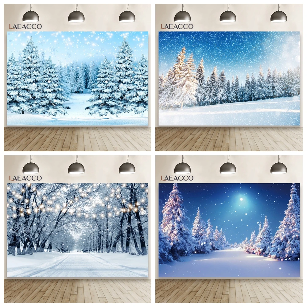 Winter Forest Landscape Background Snowflake Mountain Christmas Natural Scenery Indoor Decor Kids Portrait Photography Backdrop