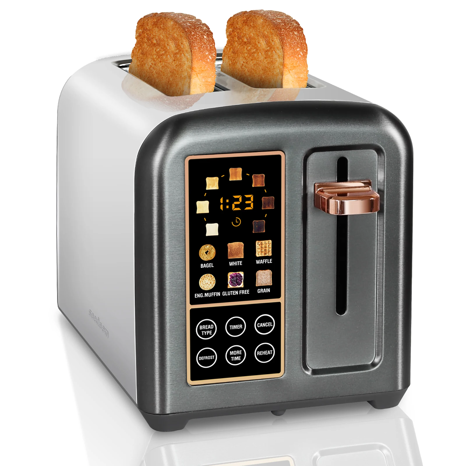 Toaster 2 Slice,Stainless,LCD Display&Touch Buttons,50% Faster Heating Speed,Multiple Functions,1.5''Wide Slot,1350W