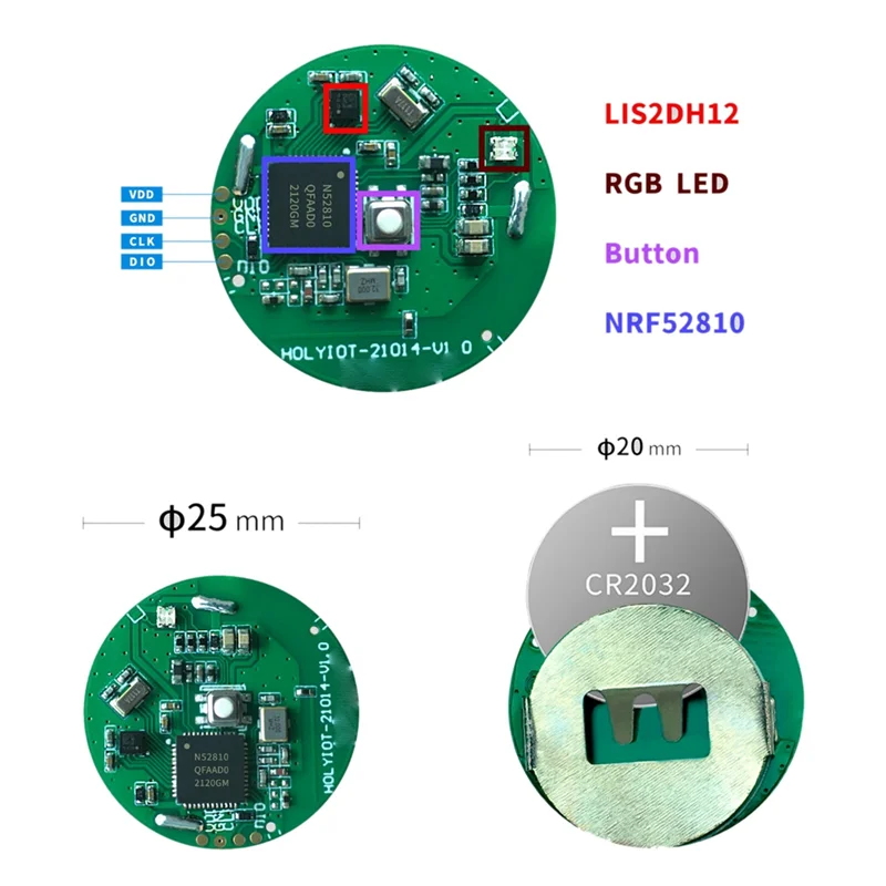 Stilvoll-Holyiot NRF52810 3-Achsen-Beschleunigungsmesser Bluetooth Beacon BLE 5.0 Bluetooth-Modul Geringer Stromverbrauch Innenpositionierung