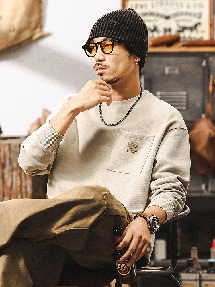 American Retro 0g Heavyweight Sweatirt Men's Spring Autumn Sle Simple Loose Casual Top for Youth Cotton Polyester Blend