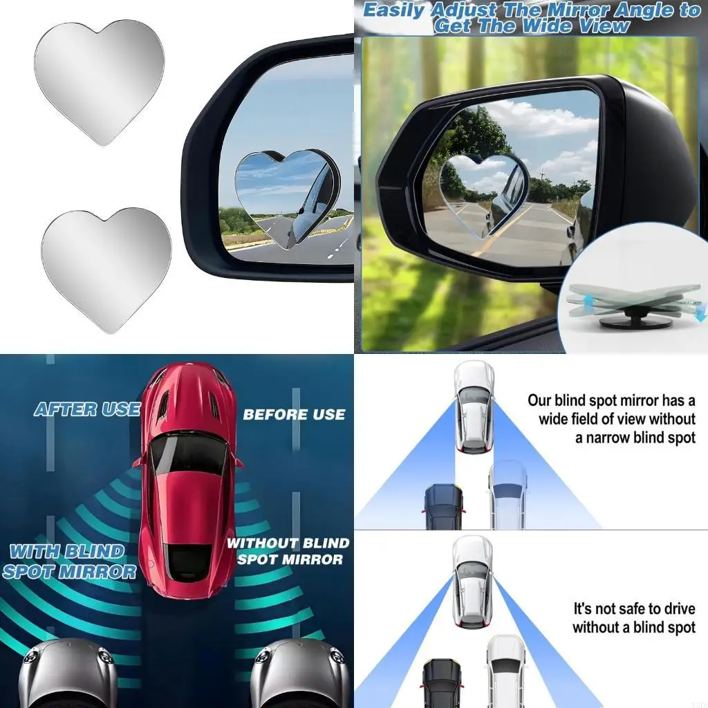 

Pair Heart Shaped Side Mirror Night View Friendly Blind Spots Mirror for Bike X37F