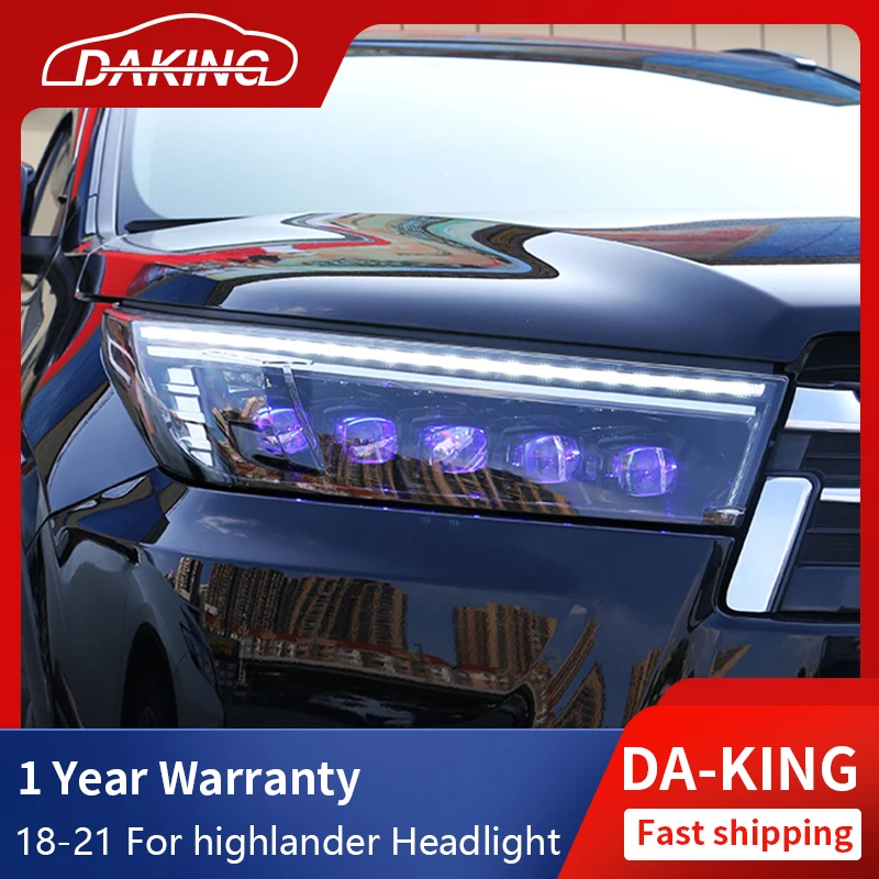 

Car Styling Headlights For Highlander 2018-2021 LED Animation Blue Start DRL Dipped Far And Near Crystal Eyes Lens Head Lights