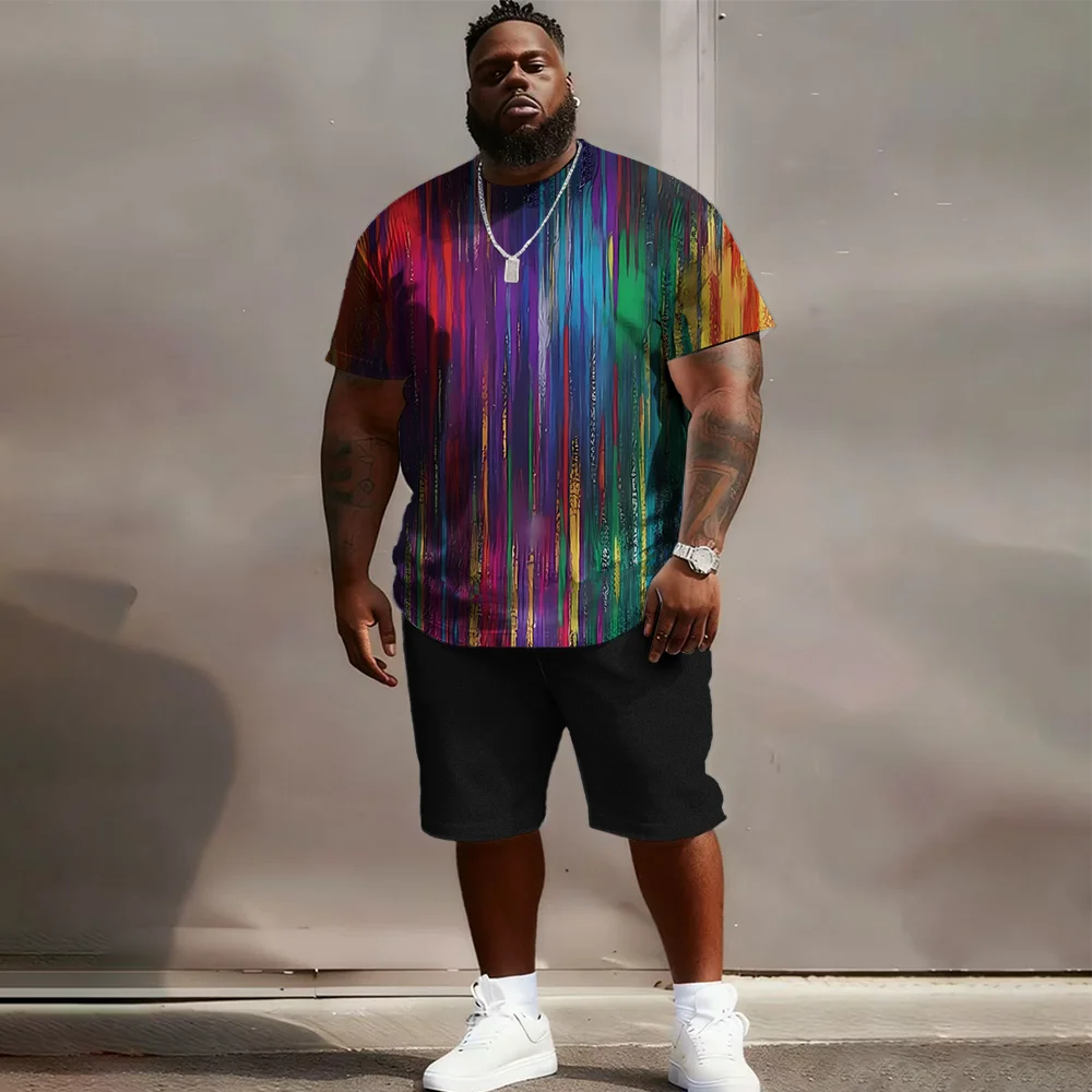 

S-9xl plus size Men's Short Sleeve Set: Iridescent Chic - 2-Piece Big & Tall Fit, Soft Breathable Fabric,