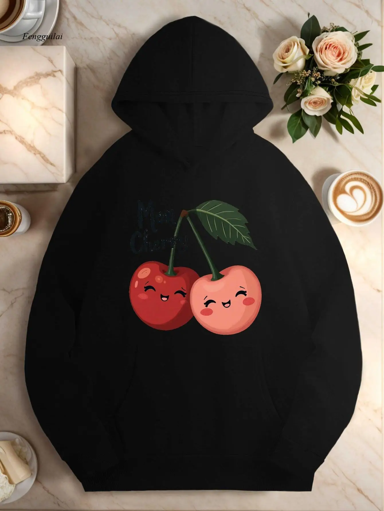 

Толстовка с капюшоном «Улыбающая вишня» — милый дизайн с карманом «Улыбающая вишня и вишня», уютная толстовка с капюшоном