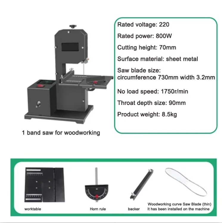 

800W 1750RPM Woodworking Band Sawing Machine Table-Saw Electric Desktop Wire Saw 70MM DIY Cutting Tool Small Household