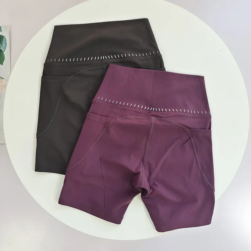 Women's No Line Yoga Shorts with Pockets, High Waist Four-Point Length, Tummy Control & Butt Lifting Cycling Workout Shorts