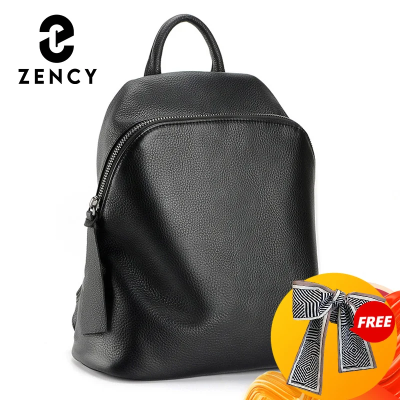 Zency 100% Genuine Leather Black Red Women Backpack Vintage Solid Large Travel Bags Schoolbag For Girls Daily Knapsack Trendy