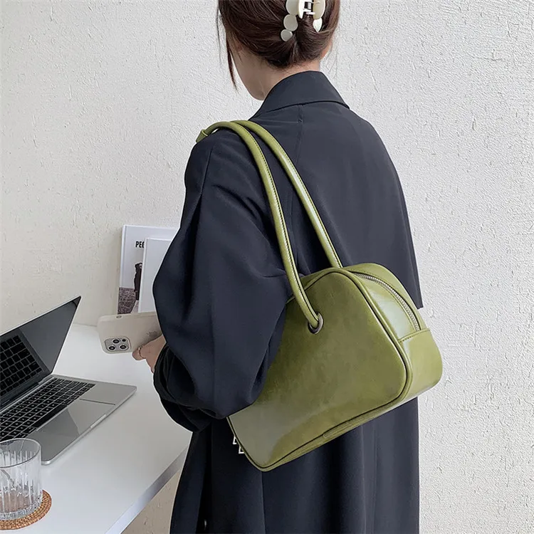 Vintage Pillow Design Women Commuter Shoulder Bag Causal Solid Color PU Leather Underarm Female Bag Ladies Travel Makeup Handbag