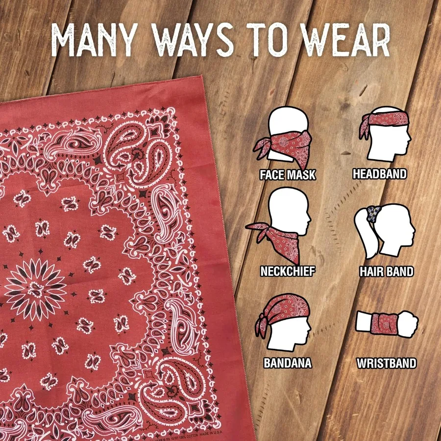 4 عبوات من عصابات بيزلي باندانا مصنوعة من الولايات المتحدة الأمريكية بنمط كلاسيكي متعددة الأغراض للرجال والنساء 100 قطن مثالية للمغامرة الخارجية