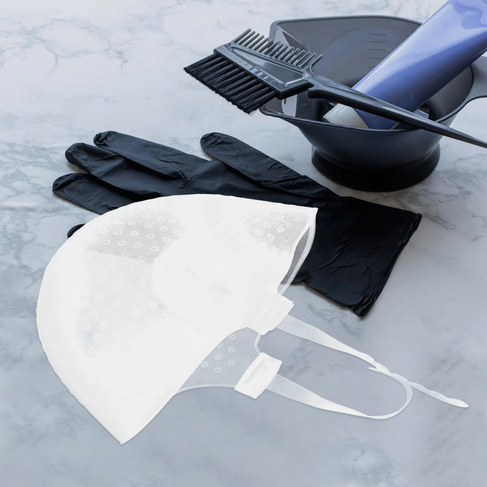 

Highlighting Hair Cap Reusable Silicone Dyeing Hat with Hook and Needle for Sectioning Punched Hole Cap for Professional Home