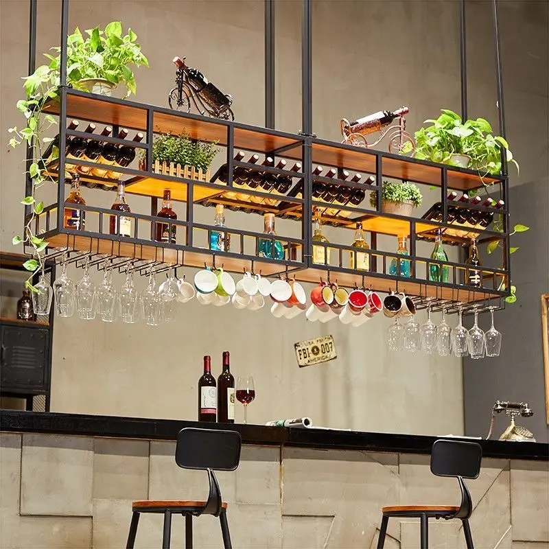 New industrial style household wrought iron wine rack bar wine cabinet bar grape hanging shelf multi-tiered wine glass holder