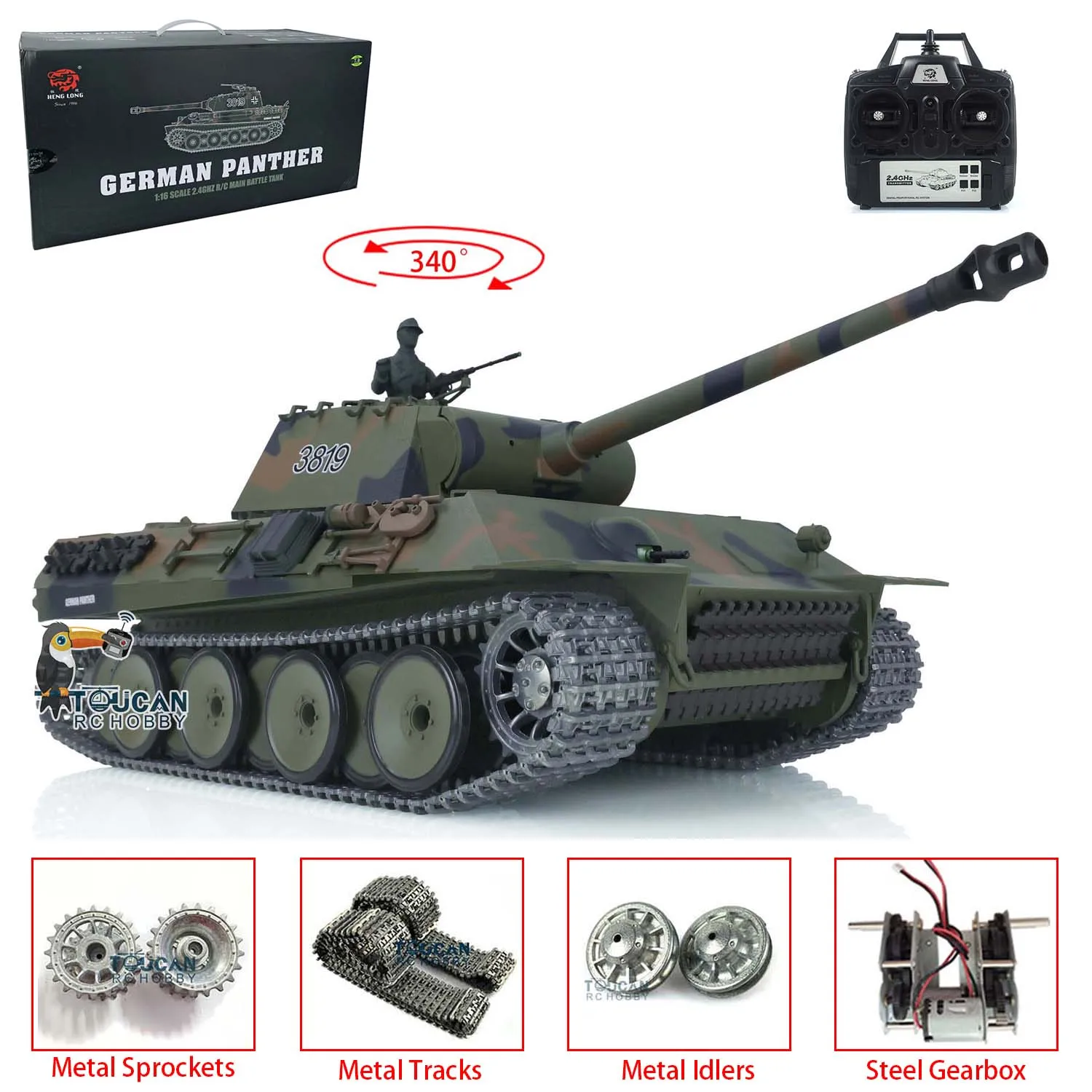 Heng Long RTR 1/16 Scale 7.0 Upgraded Metal Version German Panther V RC Tank 3819 Army BB Shoot Unit Speaker Toys Model TH17288