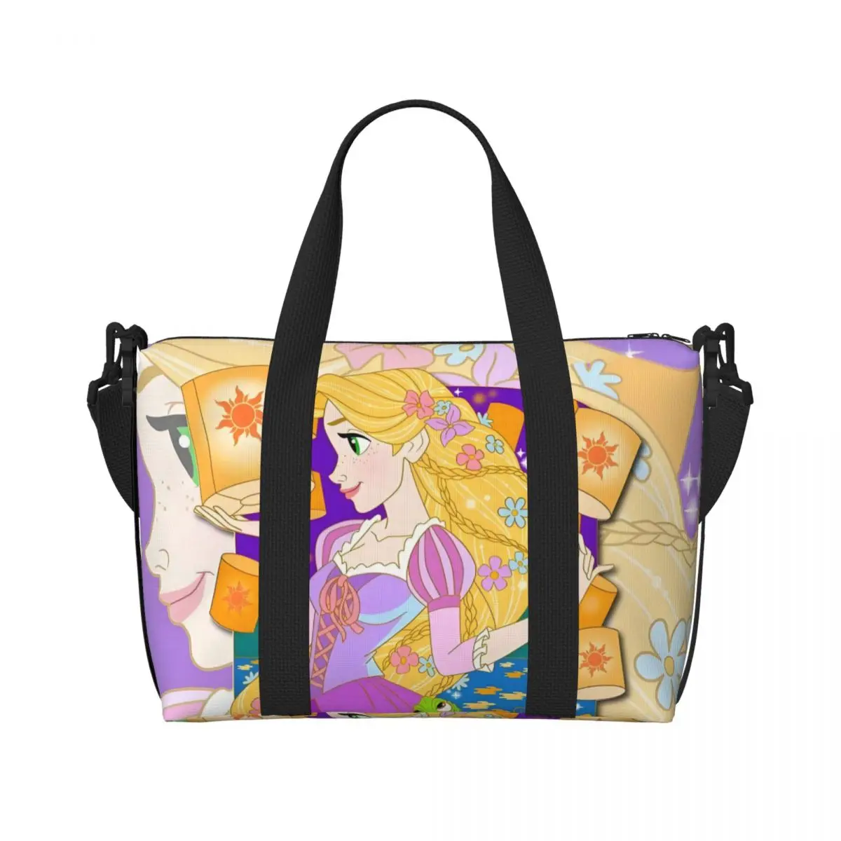 

Custom Princess Tangled Grocery Shopping Tote Bags Women Large Capacity Cartoon Funny Gym Beach Travel Bags