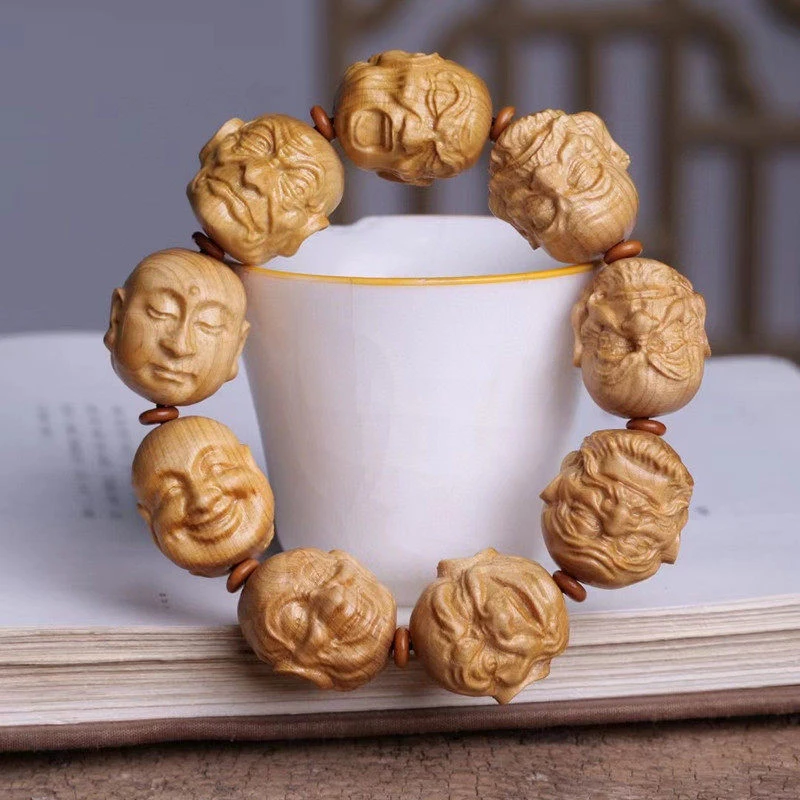 Taihang Cypress Wood Eighteen Arhats , Exquisite-Slashing Arhat Buddha Bead Bracelet Men