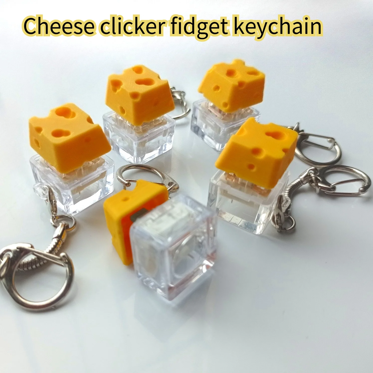 Cheese Funny Key Chain Keyboard Stress Relief Fidget Button Keycap Fidget Keychain Keyboard Keychain Toys Finger Keyboard