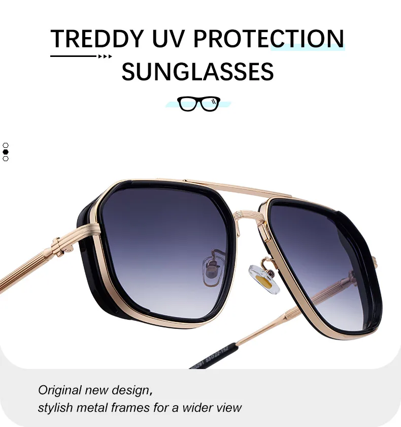 Übergroße quadratische Steampunk-Sonnenbrille für Herren, 2026, Luxusmarke, Vintage-Doppelstrahl-Metall-Sonnenbrille, trendige Outdoor-Fahrbrille – Detail 9