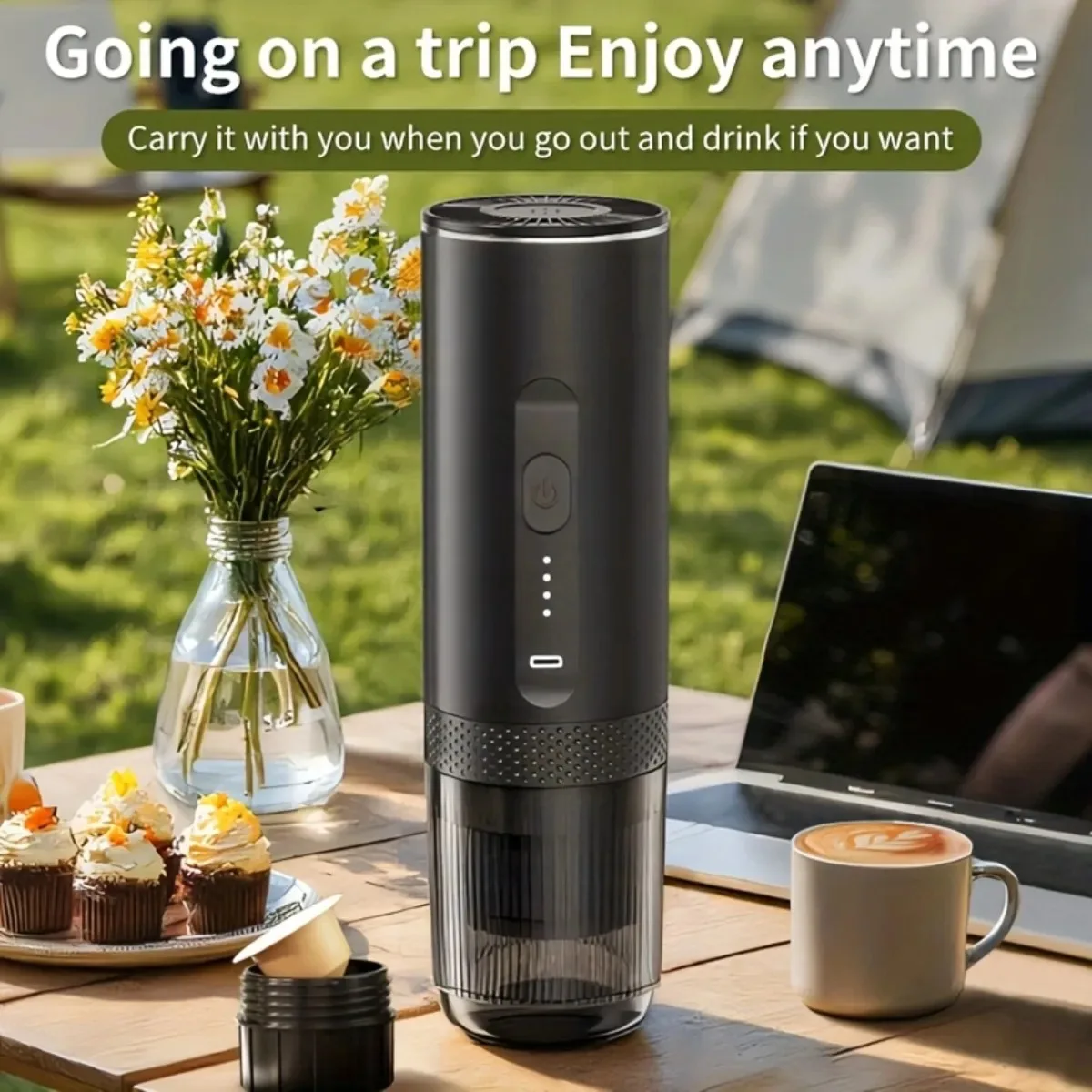 Machine à expresso portable, cafetière électrique sans fil, auto-chauffante 20 bars pour le camping, le camping-car, le bureau, compatible avec les capsules