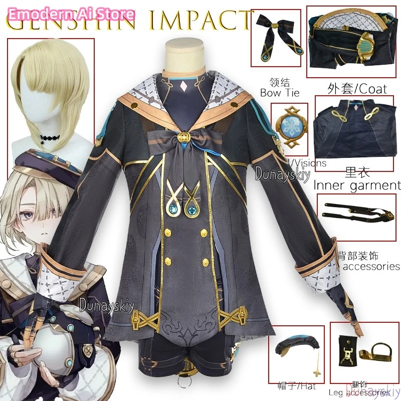 فريمينيت حكيم التأثيري المثقوب كوسبروف» جينشين إمباكت فونتين الأزرق الداكن بدلة غطس Steampunk أنيمي لعبة كوسبلاي #1
