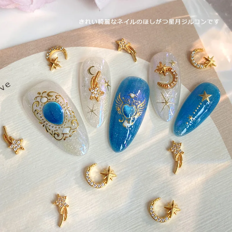 TSZS Japanese Y2K Moon Star Nail Charms Luxury 3D Metal Star with Rhinestone DIY Nail Decoration
