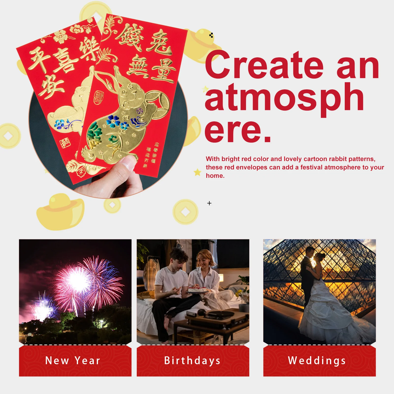 30 Pcs Year of The Rabbit Red Envelope Chinese New Money Pocket Spring Festival Envelopes Lucky Paper