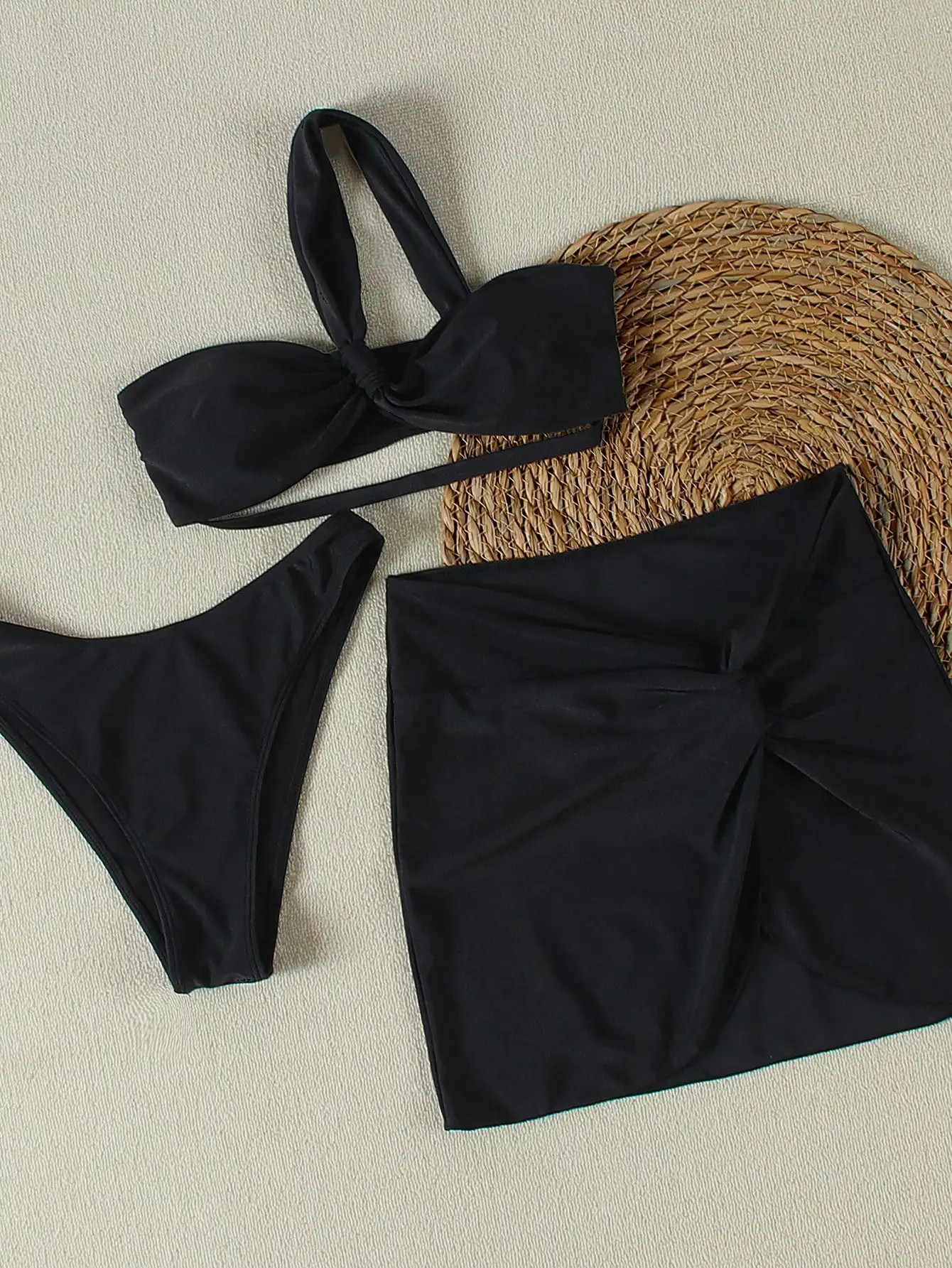 

Black One-Shoulder 3-Piece Bikini Set Sexy Beach Vacation Swimsuit