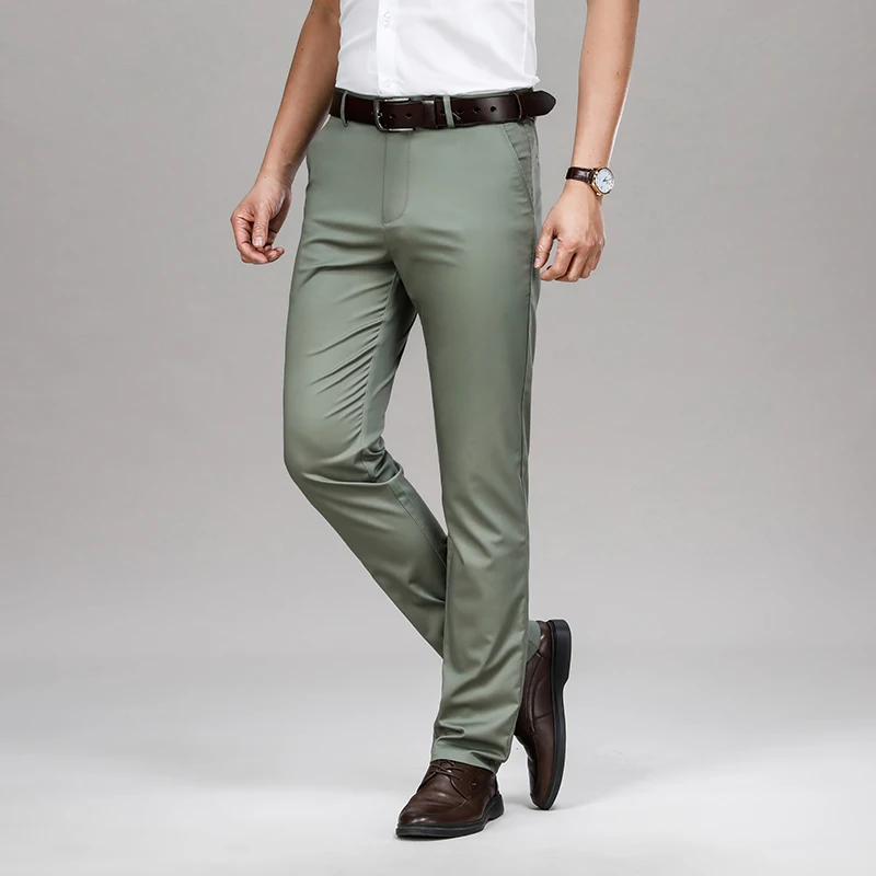 Ice Silk Bamboo Fiber Business Trousers Men's Summer Thin Breathable Comfortable All-Match Office Business Wear Casual Trousers