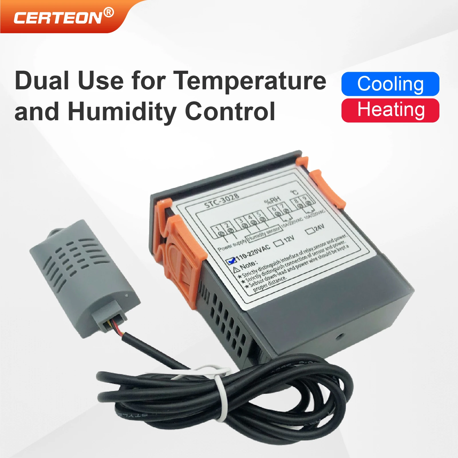 Controlador de termostato digital STC-3008/3028 display duplo relé duplo 12v/24v/220v interruptor controlador de temperatura e umidade