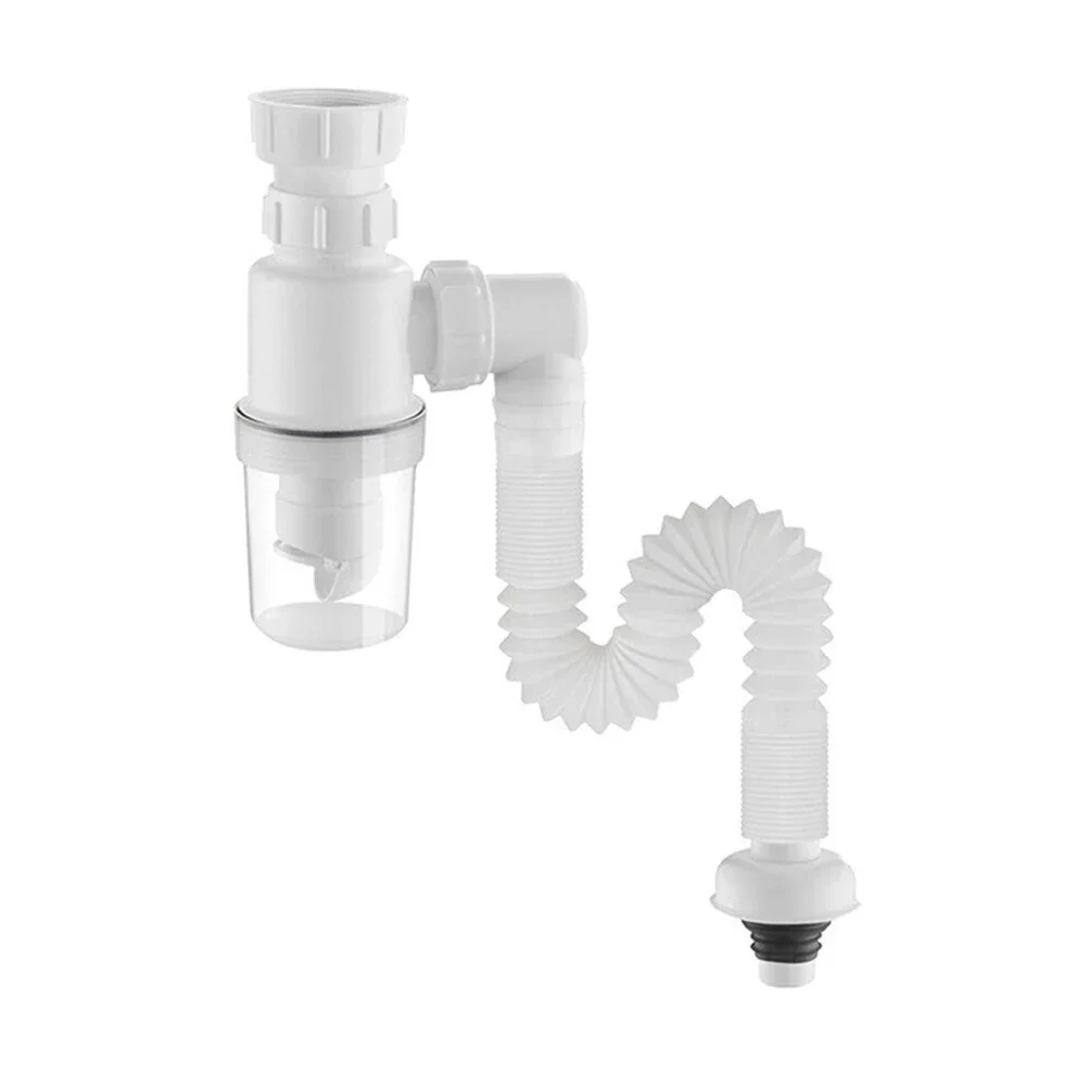 Sink Hose Sewer Drain Pipe Sink Strainer Drain Pipe White Elastic Material Excellent Drainage Design Drain Pipe