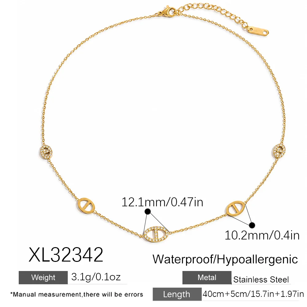 Women's 18k Gold Plated Multi Pig Nose Necklace Bracelet Set