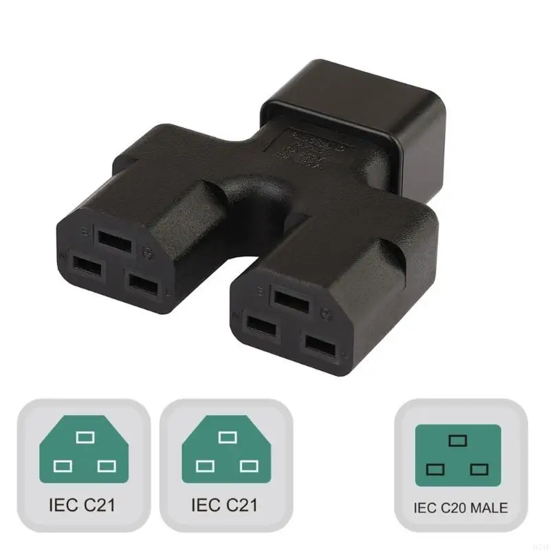 H7JF Safety IEC320 C20 Male to Dual 2xC21 Power Power Splitter Adapter C20 Mal