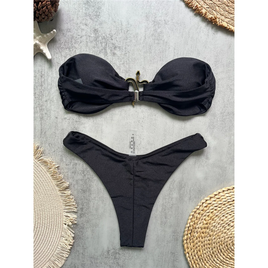 10 Farben Bandeau Metall-Schlangen-Bikini Damen-Badeanzug Zweiteiliger Bikini-Set mit Polsterung Badebekleidung Badeanzug V8249 – Detail 27