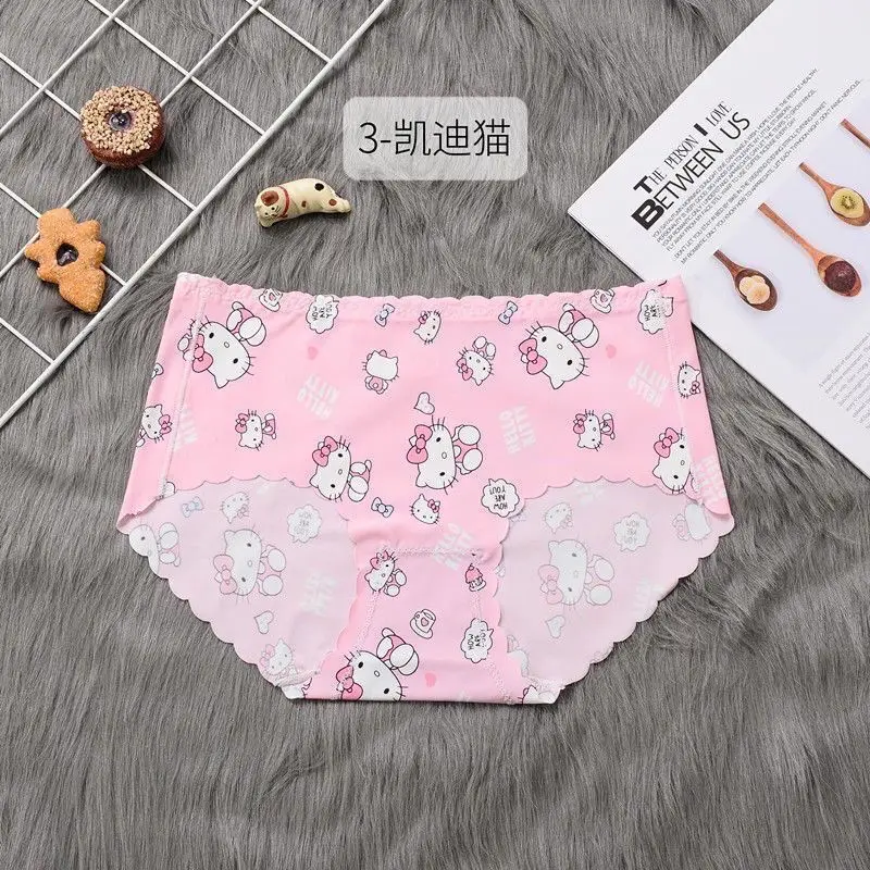 Sanrio Pink Ice Shreds Cartoon Hello Kitty Printed Underwear Female Sexy Lingerie Calzones Mujer Kawaii Girl Panties