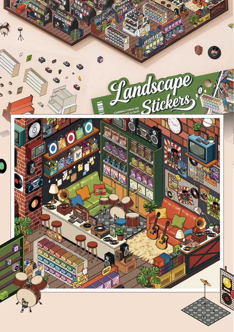JIANQI Kawaii Store Operator 3D Audiovisueller Shop Landschaftsaufkleber DIY Taschenkabinen-Szene Festivalgeschenk – Detail 15